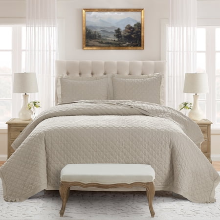 My Texas House Penelope 2-Piece Beige Trellis Microfiber Quilt Set, Twin/Twin XL