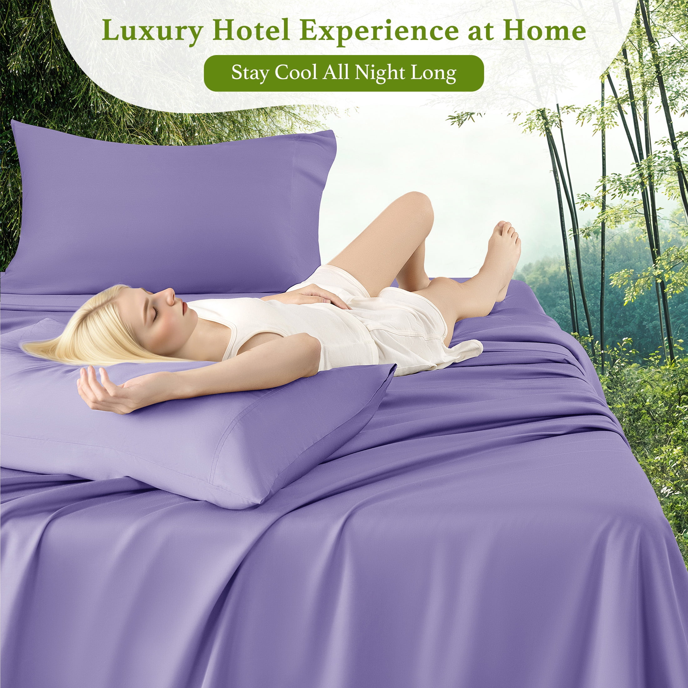 Baauye Cozy Bamboo Sheets Set, 4-Piece Queen Sheet Set with 16" Deep Pockets, Soft and Breathable Bed Sheets, Lavender