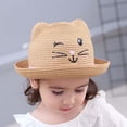 thumbnail image 7 of lnmuld Kids Cute Cat Face Straw Sun Hat UPF 50+ Breathable Beach Hat for Toddlers Girls Size:5-6 Years, 7 of 7