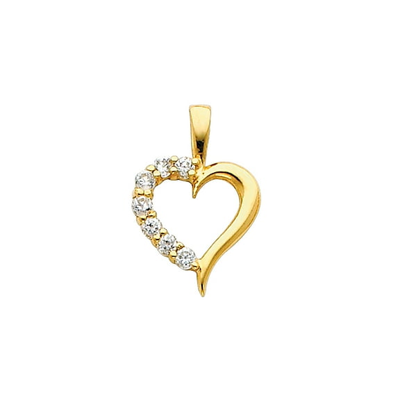Wellingsale 14K Yellow Gold Polished Ornate Journey Heart Charm Pendant with CZ Accent