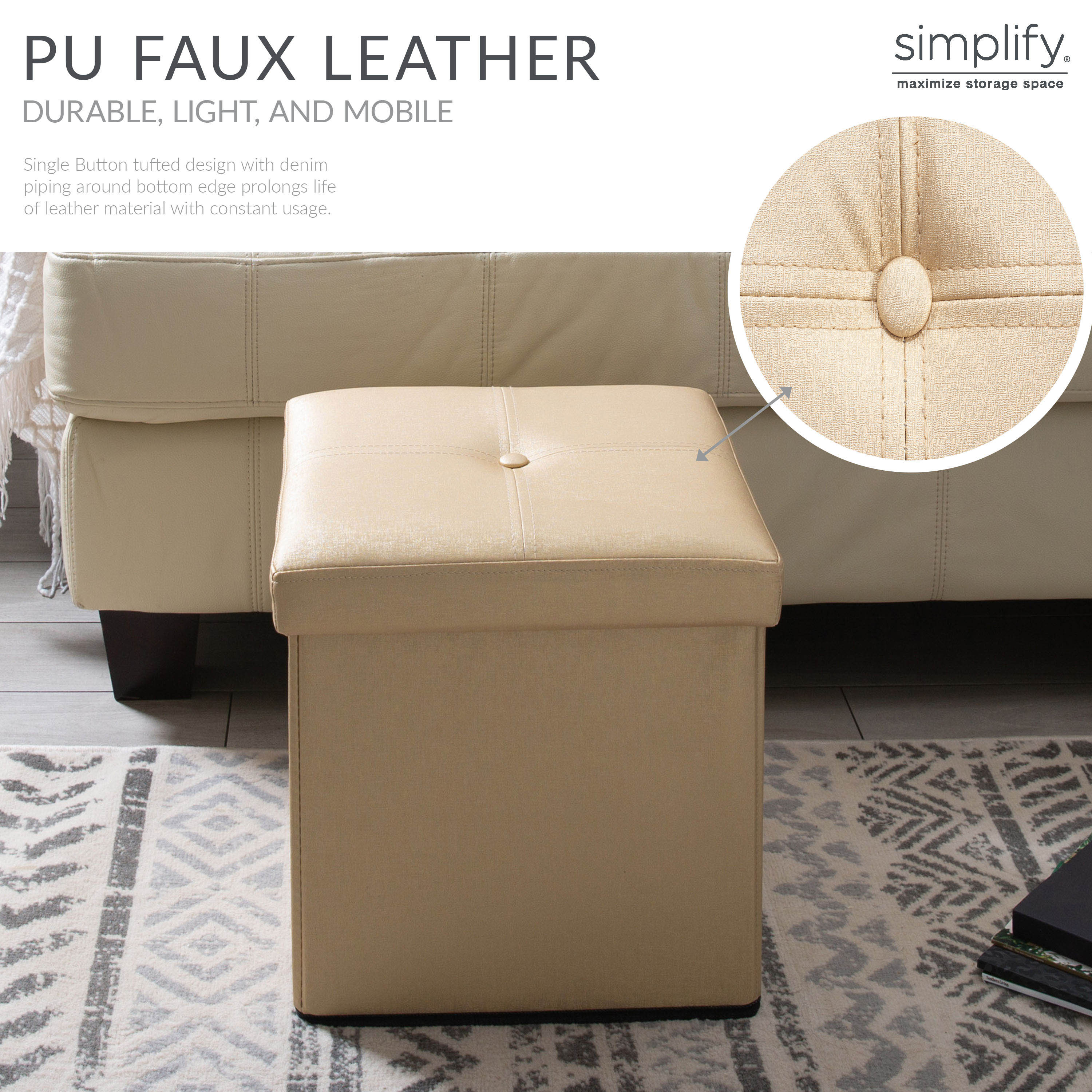 Simplify Faux Leather Folding Storage Ottoman Cube in Metallic Gold - image 3 of 10