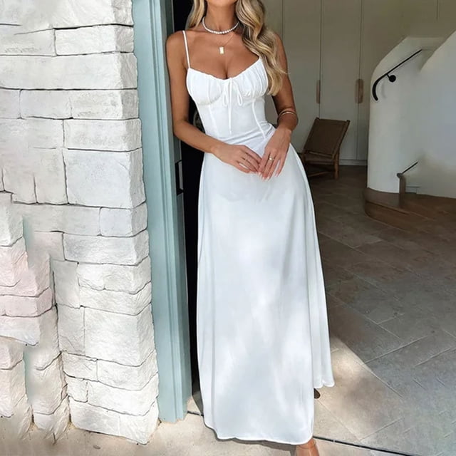 Gspmoly Robes d'Été pour Femmes, Robe Rétro à la Mode pour Femmes avec Ceinture, Encolure Carrée, Grande Aile, Robe Satinée Formelle, Robes de Cocktail, Liquidation