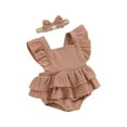 thumbnail image 2 of Musuos Baby Girls Rompers Dress 6M 9M 12M 18M Solid Color Fly Sleeve Skirt Hem Infant Bodysuits Summer Clothes with Headband, 2 of 9