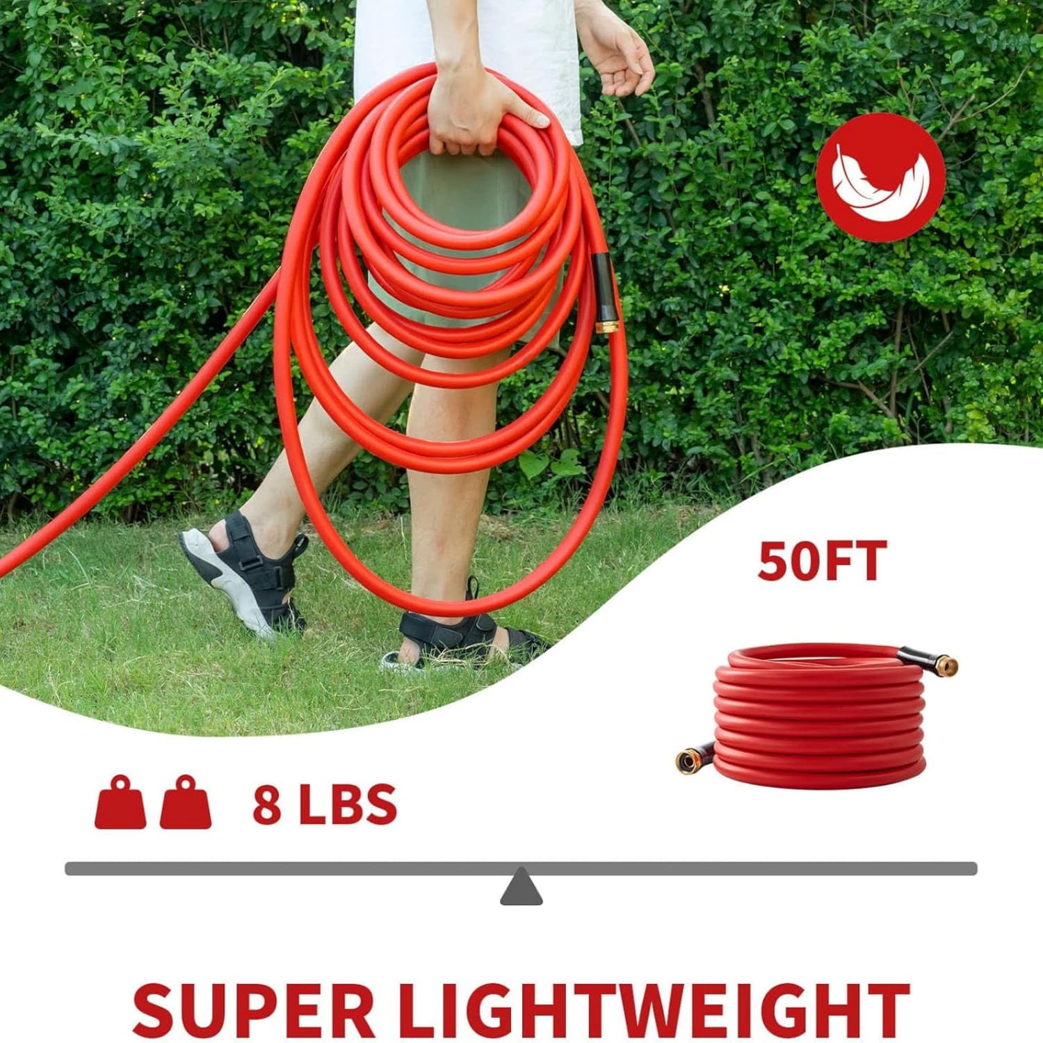 Garden Hose 50 ft x 5/8” Hot/Cold Water Hose,-50°F to 190°F,Burst 600Psi Flexible & Lightweight Upgraded Rubber Hoses,3/4” Solid Fittings for All-weather Outdoor Lawn & Garden