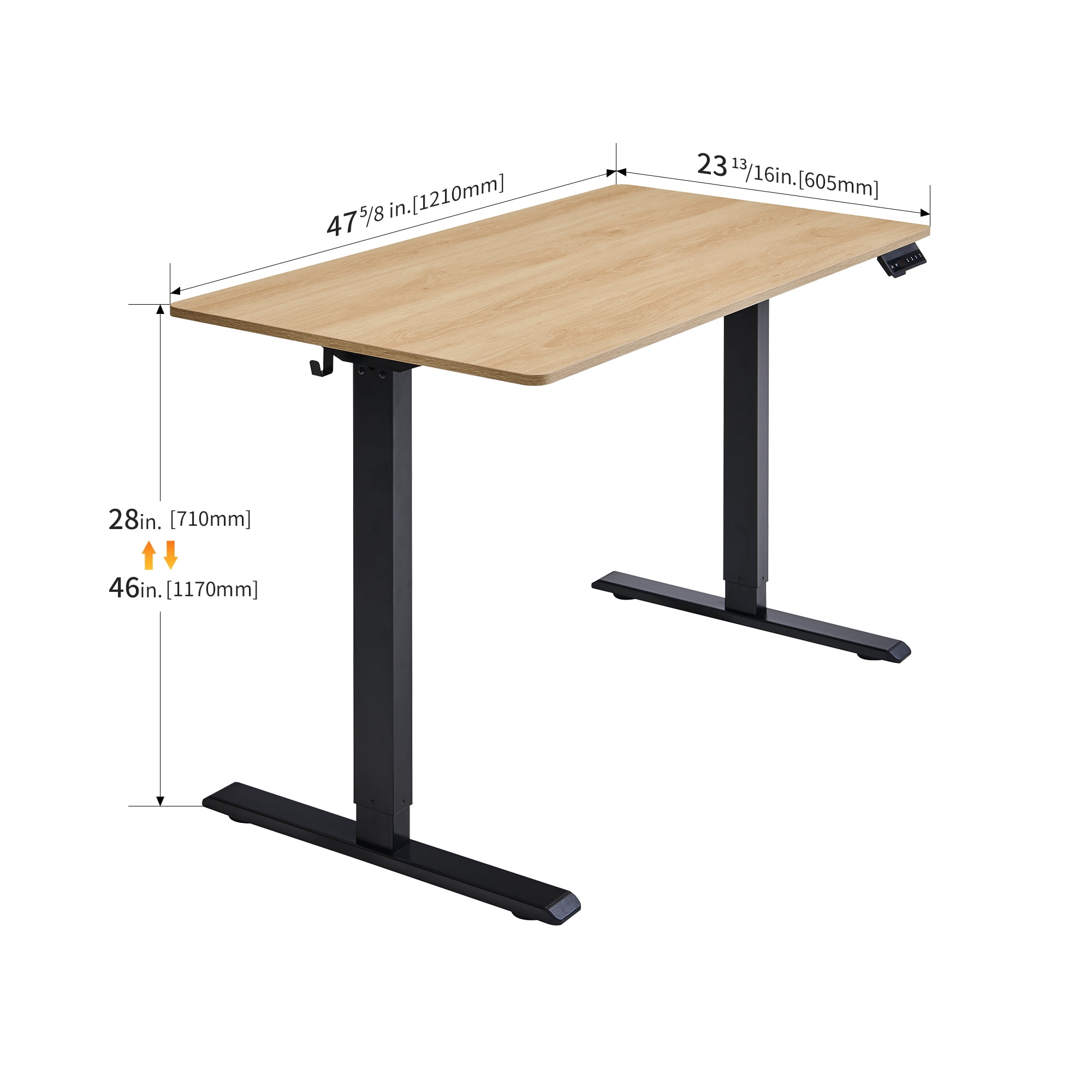 Electric Standing Desk, Adjustable Height Stand up Desk, 24x48 Inches Sit Stand Home Office Desk,Frame/Mahogany Top,Natural Wood