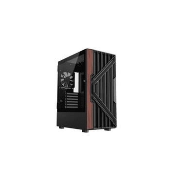 DIYPC DIY-G18-WD Black USB3.0 /Type C ATX Mid Tower Gaming Computer Case w/ Tempered Glass Side Panel and Walnut Wood Front Panel. 4 x 120mm PWM Fan Pre-Installed