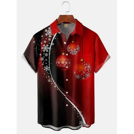 

MLFU Christmas Decoration Chest Pocket Short Sleeve Shirt