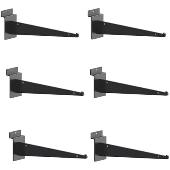 6 PCS Heavy Duty Slatwall Shelf Brackets, 6.3 inch Metal Shelf Bracket for Shelves, Black Slat Wall Shelf Bracket with Lip, Slatwall Accessories for Slatwall Panels Shelving Display Home Commercial