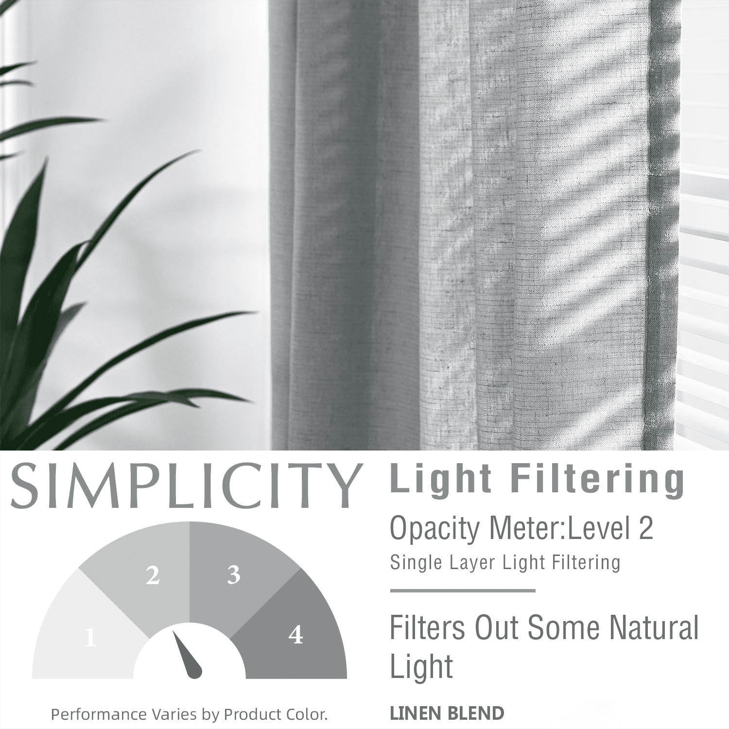 Curtainking Linen Farmhouse Curtains Back Tab Curtains and Drapes for Living Room Bedroom 96 inches Rod Pocket Grey Light Filtering Curtains Pack of 2