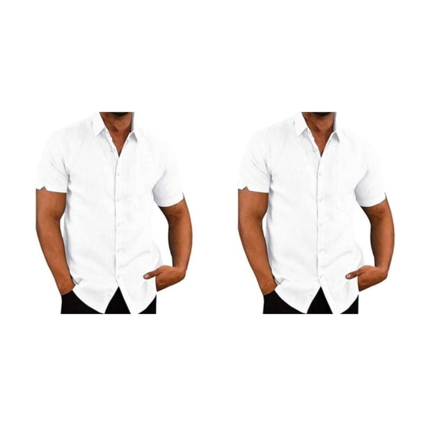 Camisa de hombre Jumpingount Banquete Verano Botón abajo manga corta cuello abierto Blanco XXXL 2piezas