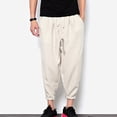 thumbnail image 4 of Mens Work Pants Lantern Pants Linen Pants Fashionable Harlen Pants Leggings Regular Straight Pant Khaki 2XL, 4 of 6