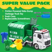 Joyfy Recycling Garbage Truck Toy for Boys, Assembly Friction Powered Side-Dump Garbage Toy with Light and Sounds, Toy Truck Christmas Girthday Gift for Boy Age 4 5 Years Old