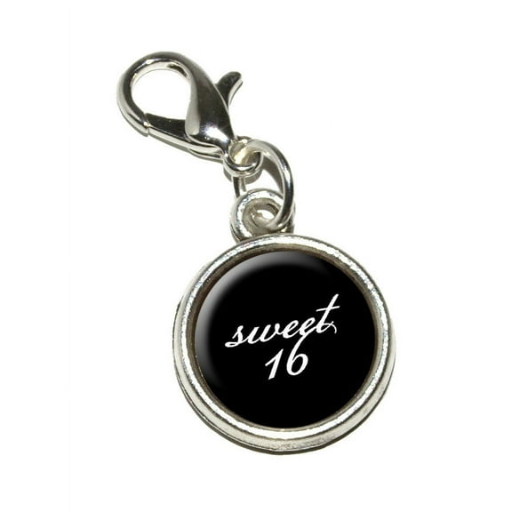 Sweet 16 Sixteen Birthday on Black Bracelet Charm