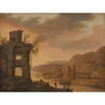 thumbnail image 2 of Dirck Verhaert 24x19 Black Ornate Framed Double Matted Museum Art Print Titled: River Landscape (1630 - 1675), 2 of 5