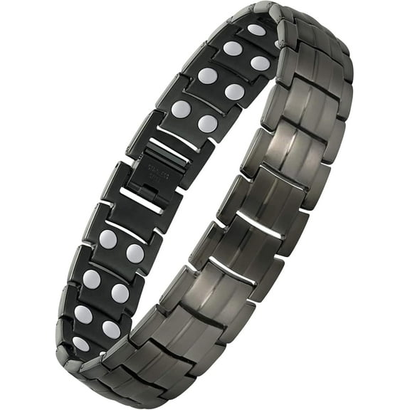 Wollet Stainless Steel Magnetic Bracelet for Men with Double Magnets Adjustable (Black & Blue)