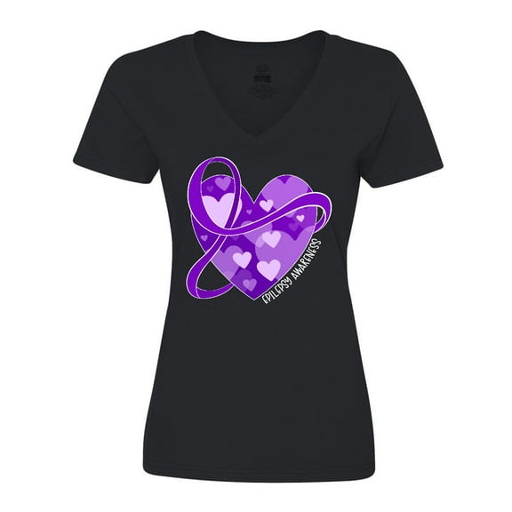 Inktastic Epilepsy Awareness Purple Ribbon Around Heart Women's V-Neck T-Shirt