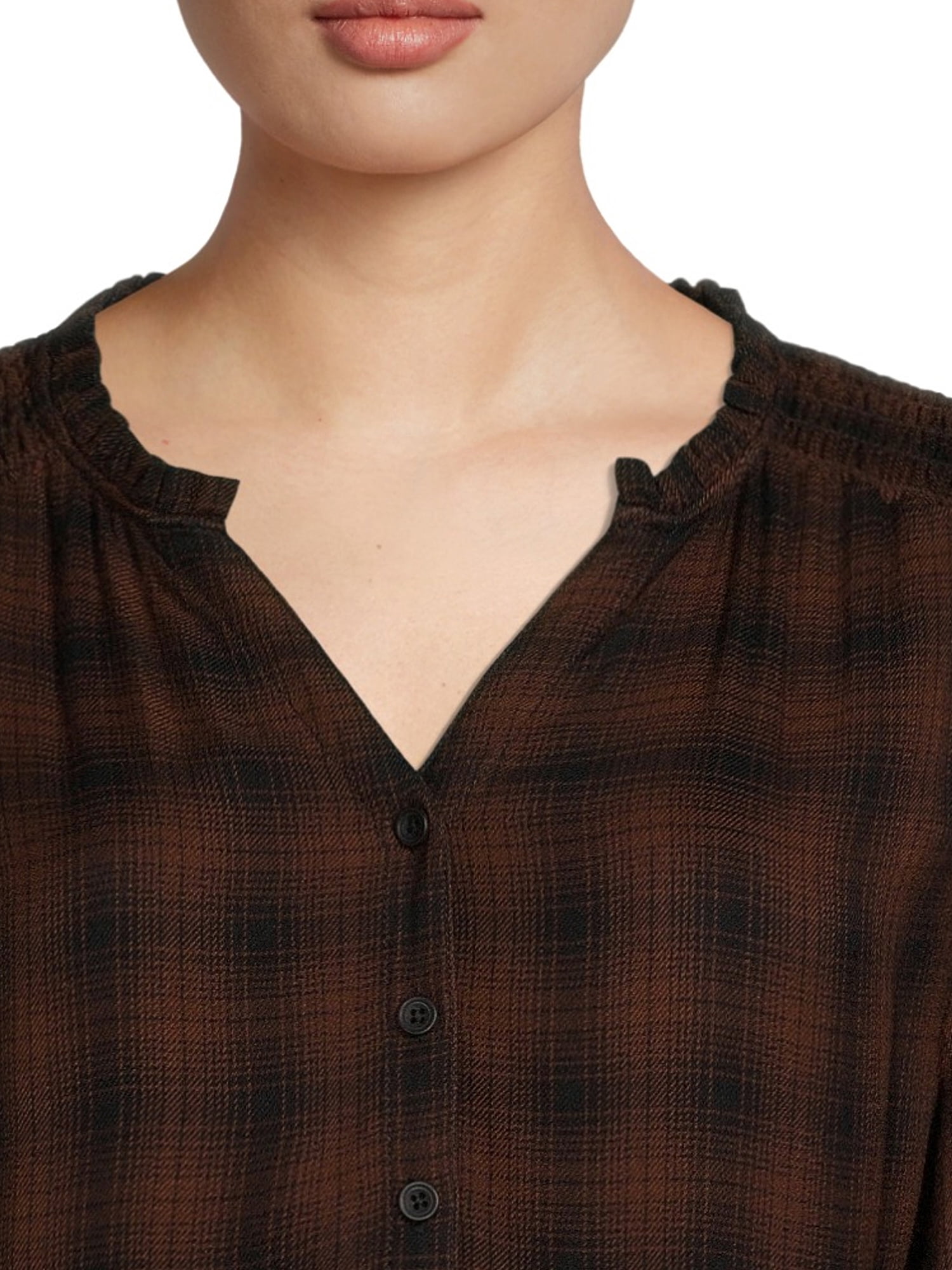 Blu White Blu Women's Smocked Shoulder Plaid Dress