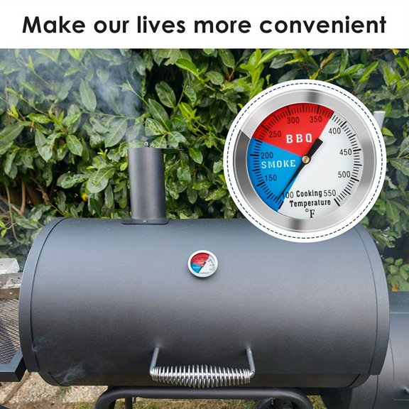 1pc Stainless Steel Temp Gauge, BBQ Charcoal Grill Temperature Gauge, Barbecue Thermometer, Fahrenheit And Heat Indicator, For Meat Cooking Port Lamb Beef, For Household Oven Temperature Calibration