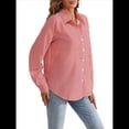 thumbnail image 2 of Camisas de Mujer con Botones, Casuales, de Larga, A Cuadros, con Estampados, Blusas Holgadas con Cuello A . Rojo L, 2 of 10