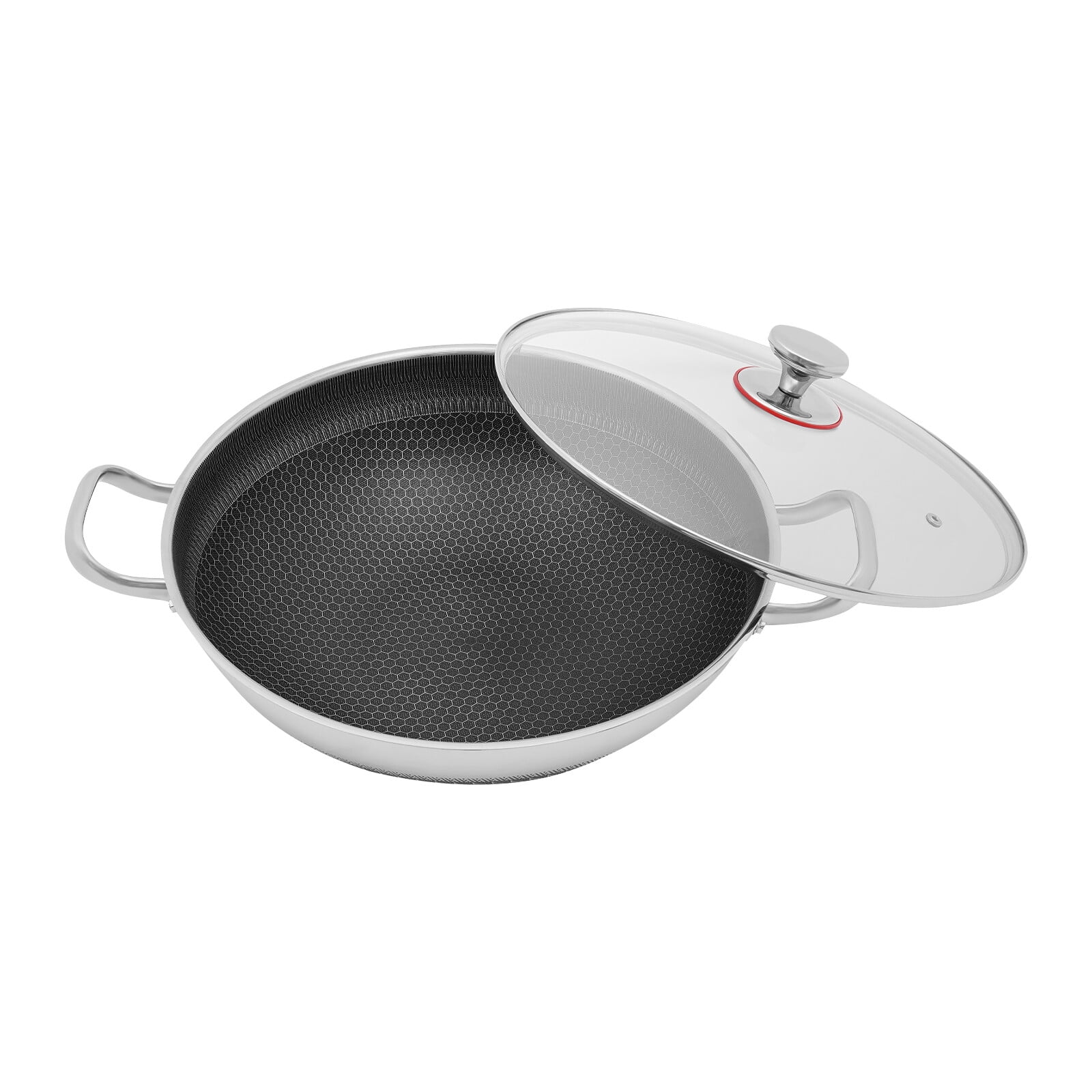 DENEST Stainless Steel Pan, Cooking Pan, Double-sided Honeycomb Frying Pan, Non-stick Pan with Lid Induction Cooker Gas Stove