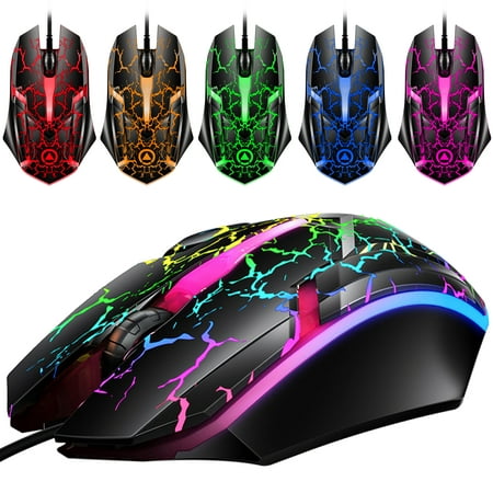 TSV RGB Gaming Mouse Wired Programmable Ergonomic USB Mice 1200DPI 7 Color Backlit for Laptop PC Computer, High Precision PC Gaming Mice for Desktop, Windows, Mac, Gamer, Black