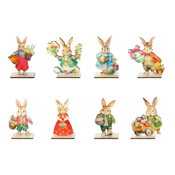 SIYTUAU 8 Pieces Of Wooden Easter Table Bunny Decoration Holiday Desktop Ornaments Spring Party Decorations For Home And Events 15 Cm Height