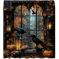 thumbnail image 2 of Orange Halloween Pumpkin Shower Curtain Scary Black Crow Gothic Castle Retro Window Horror Vintage Fall Autumn Maple Leaves Spooky Bathroom Curtain with Hooks-72"W x 96"L (Pack of 1), 2 of 7