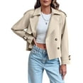 thumbnail image 2 of Women Long Sleeve Double Breasted Notched Lapel Casual Loose Fit Cropped Trench Jackets with Pockets Beige S, 2 of 8