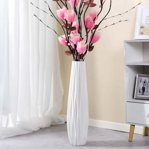 17.7" Tall White Ceramic Vase, Large Decorative Floor Vase for Pampas Grass and Flowers