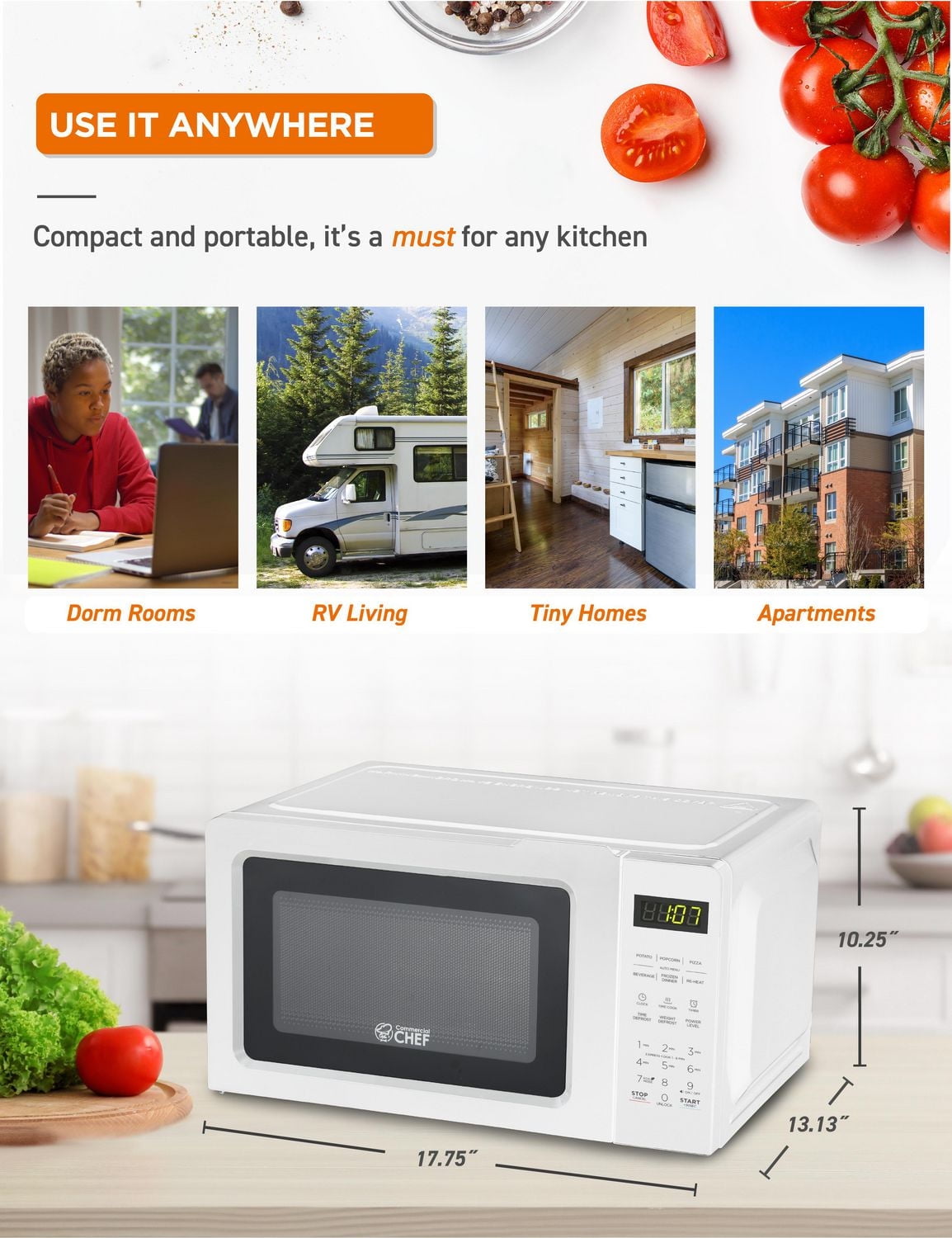 Four à micro - ondes commercial chef 0,7 pieds cubes, 10 niveaux de puissance, mini - four à micro - ondes avec poignée de traction, micro - ondes de comptoir 700w, minuterie jusqu'à 99 minutes et aff