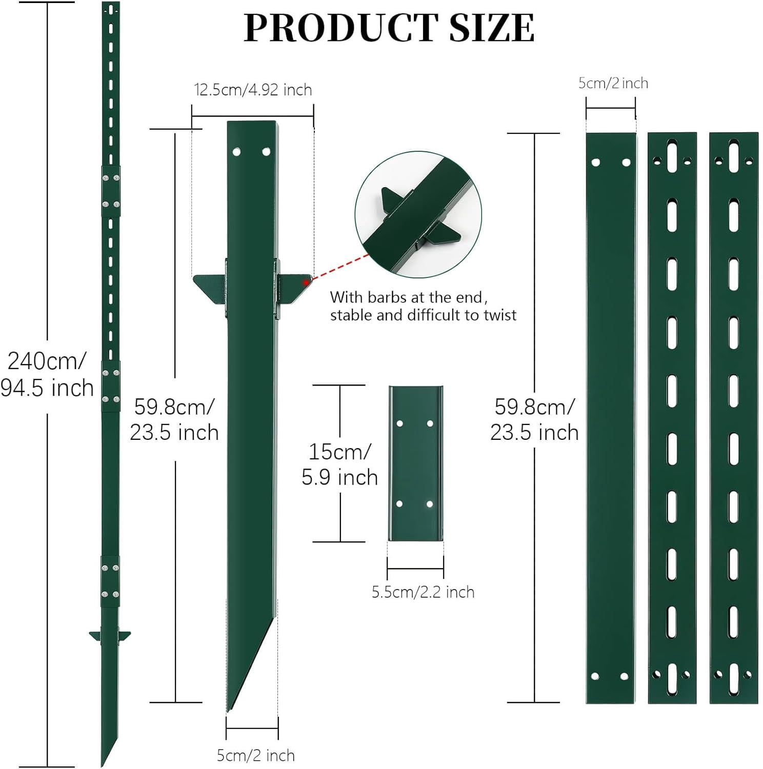 2 Pack 8 Feet Heavy-Duty Rust-Proof Metal Sign Stakes - Wind & Dust Resistant, Fits 7-18 Inch Yard/Road Signs (Green)‌
