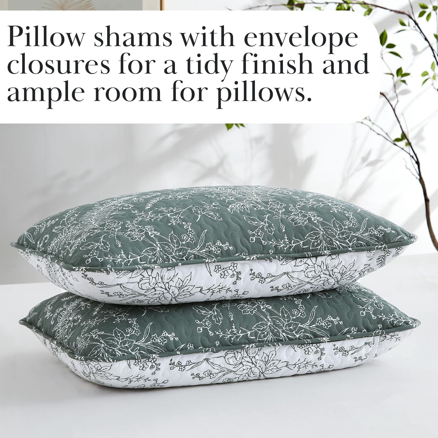 Elegant and Chic Lightweight Reversible Winter Brush Floral Patterned Quilt Set by Southshore Fine Linens