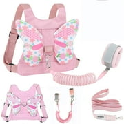 Designice JosLiki Toddlers Leash + Anti Lost Wrist Link Child Kids Safety Harness Kids Walking Wristband Assistant Strap Belt for Girl Pink Tapestry(Butterfly)