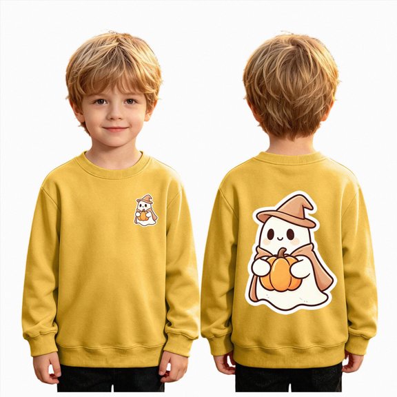 CAUYDY Girls Boys Halloween Sweatshirt Kids Cute Ghost Pumpkin Graphic Sweatshirts Crewneck Pullover Long Sleeve Shirts,