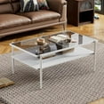 thumbnail image 2 of BISHE Coffee Table with Storage, Glass Coffee Table and End Tables for Living Room, Modern Rectangle and Square Coffee Table Set of 3, White, 2 of 7