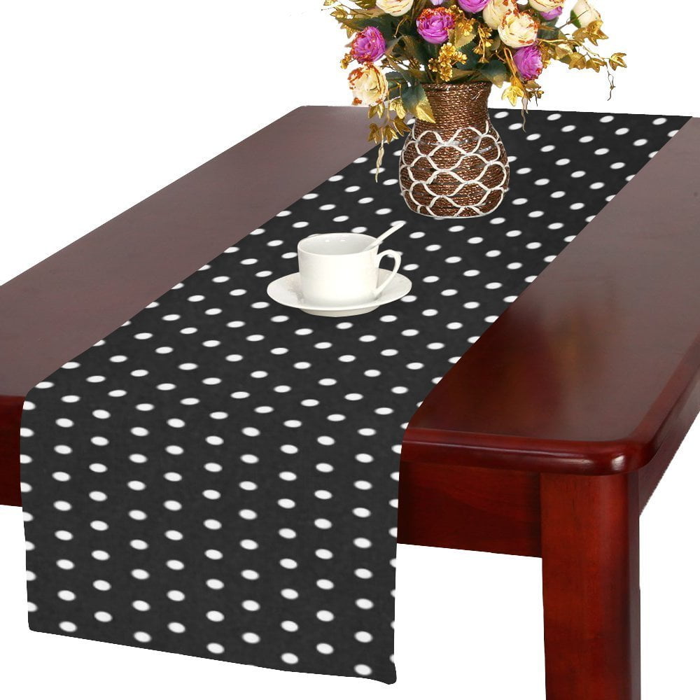 MYPOP White Polka Dot Long Table Runner 16x72 incheses, Black Dots