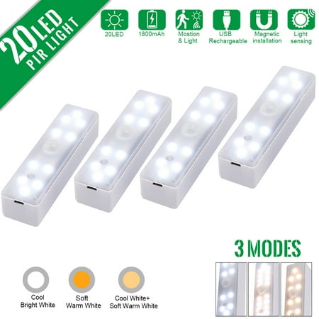 

GIUGT Motion Sensor Closet Light LED Cabinet Lights 3 Color Lighting Dimmable Night Light Bar Wireless Magnetic Stick-On USB Rechargeable Under Cabinet Light for Kitchen Hallway 4pcs