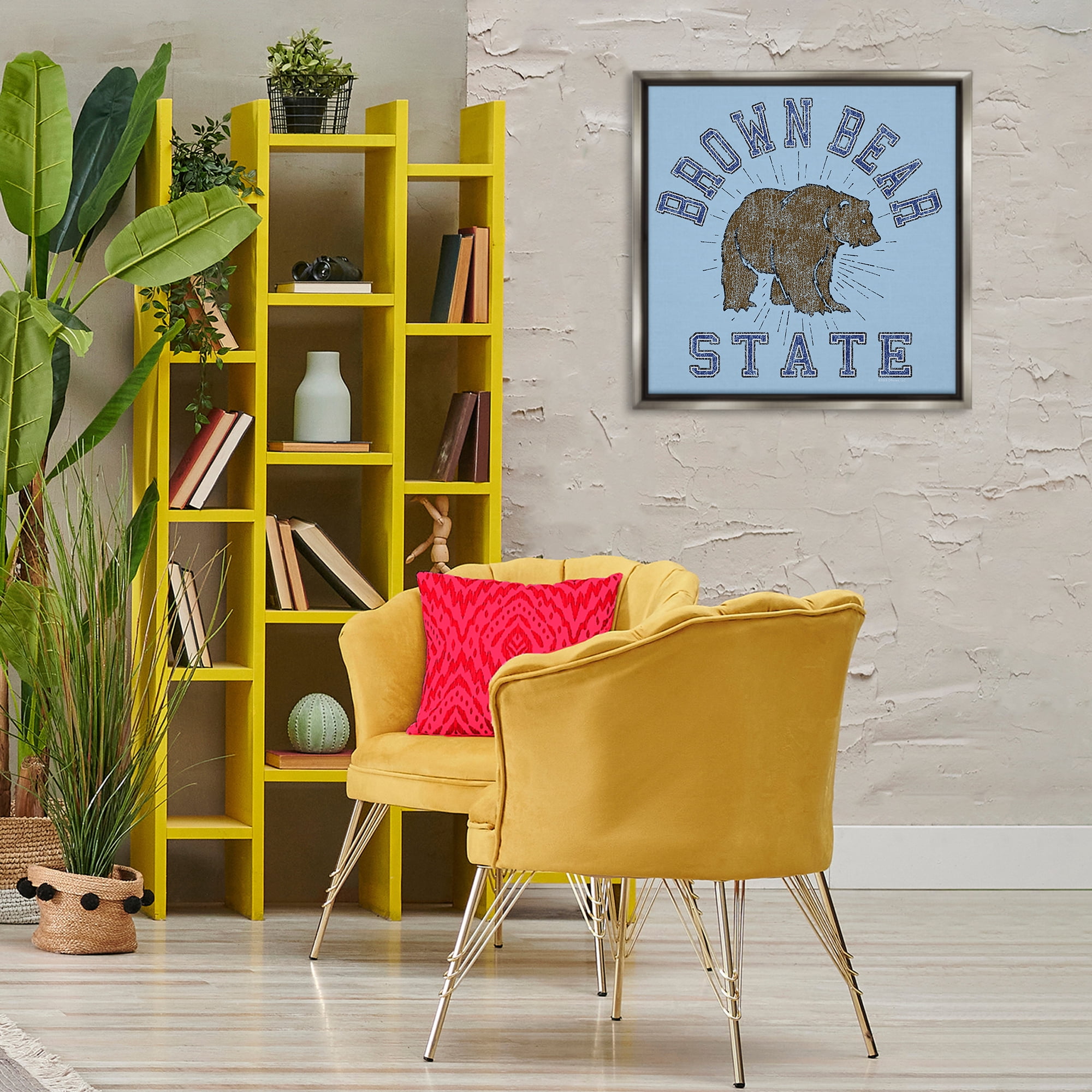 Stupell Industries Brown Bear Varsity State Novelty & Humor Painting Gray Floater Framed Canvas Art Print Wall Art, 25 x 25