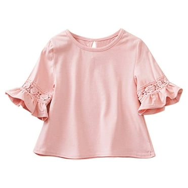 Toddler Girls Ruffle Half Sleeve Shirts Summer Cute Crewneck Blouse Tops 1-5 Years