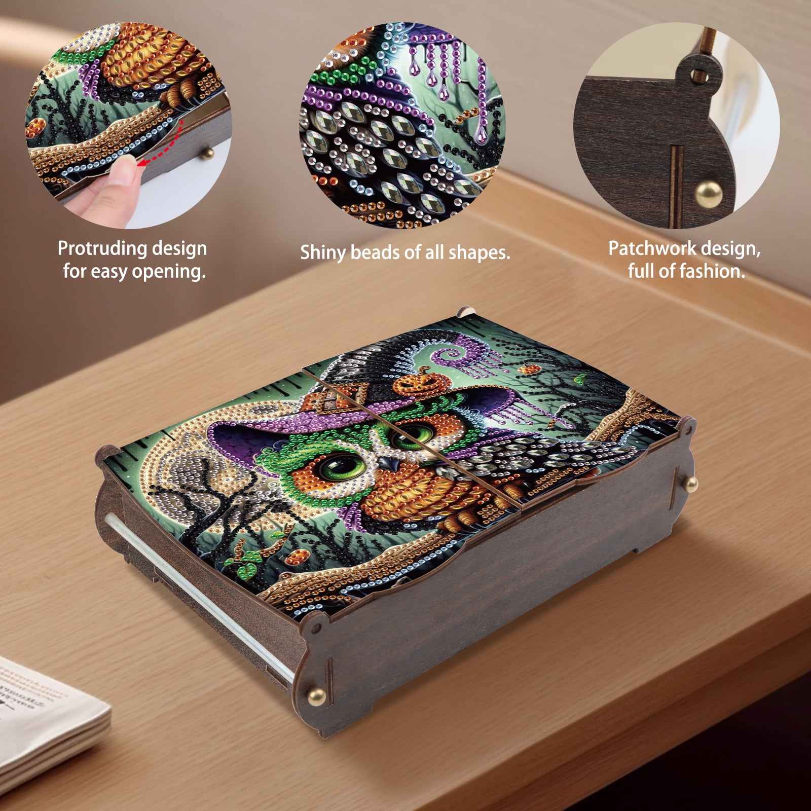 Diamond Painting Kit Storage Box, Halloween Owl DIY Multi-Purpose Craft Storage Box, Suitable for Home Office Holiday Gifts