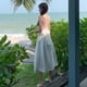 thumbnail image 5 of Vestido de satén con tirantes finos para mujer, vestido elegante de color puro con cuello en V, pajarita, espalda cruzada, para playa, blanco, L, 5 of 8