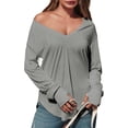 thumbnail image 3 of Women Deep V Neck Long Sleeve Oversized Casual Loose Fit Tunic Tops, 3 of 6