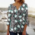 thumbnail image 2 of Blusa de verano para mujer con estampado de pliegues sexy y mangas 3/4 con cuello en V y botones OAVQHLG3B Store  lin121212, 2 of 5