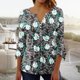 thumbnail image 2 of Blusa de verano para mujer con estampado de pliegues sexy y mangas 3/4 con cuello en V y botones OAVQHLG3B Store  lin121212, 2 of 5