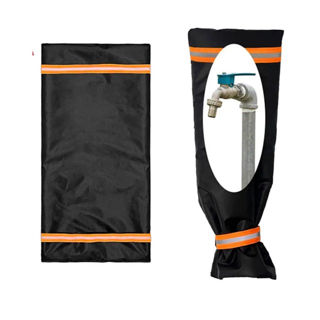 Fawoonu Outdoor Winter Faucet Cover with Reflective Design, Insulated Oxford Cloth Protection for Home Use, Black, 26x64cm