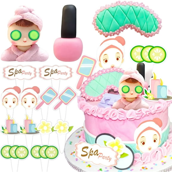 15-piece SPA-themed cake decoration set - 3D and flat inserts in soft macaron colors for闺蜜 parties