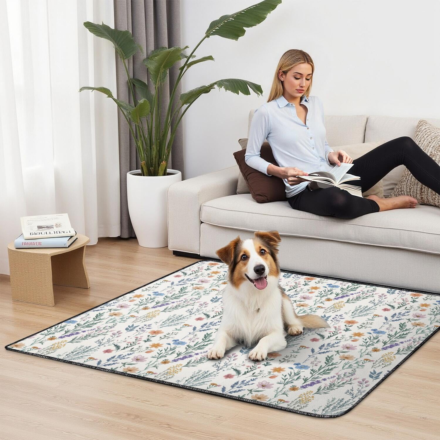 48x48 Inch Reusable Puppy Pad with Attractive Flower Pattern, Highly Absorbent Washable Mat for Pet Training, Durable for Indoor and Crate Use.