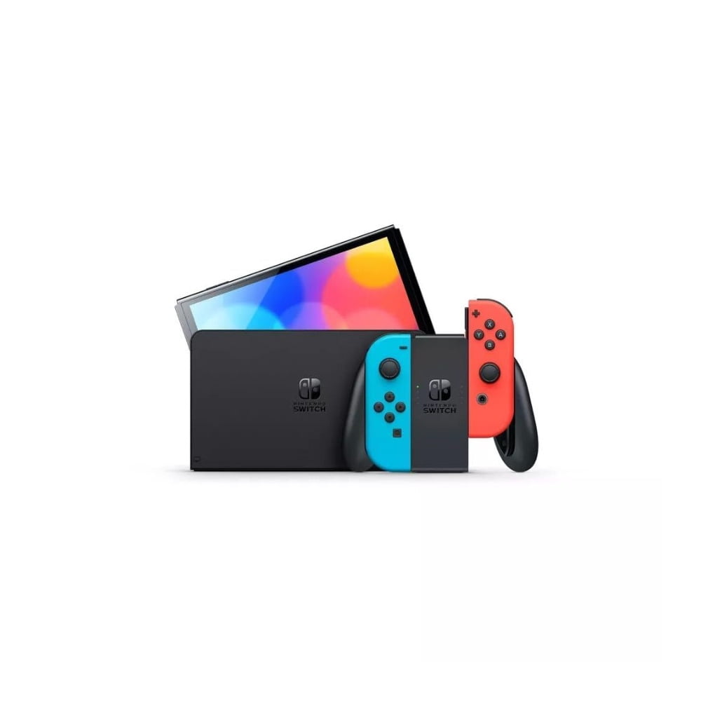 Restored Nintendo Switch Vibrant OLED Display with Hybrid Play Modes (Neon Red & Neon Blue Joy-Con, Refurbished)
