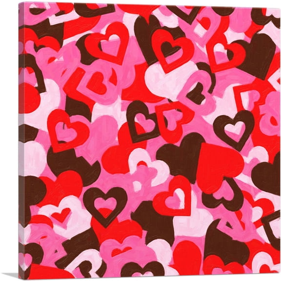 ARTCANVAS Red Pink White Camo Camouflage Heart Pattern Canvas Art Print - Size: 12" x 12" (0.75" Deep)