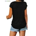 thumbnail image 2 of BadPiggies Women's Loose Fitting Zip Up Deep V Neck Short Sleeve Tops Tunic Casual T Shirts Blouse (XL, Black), 2 of 3